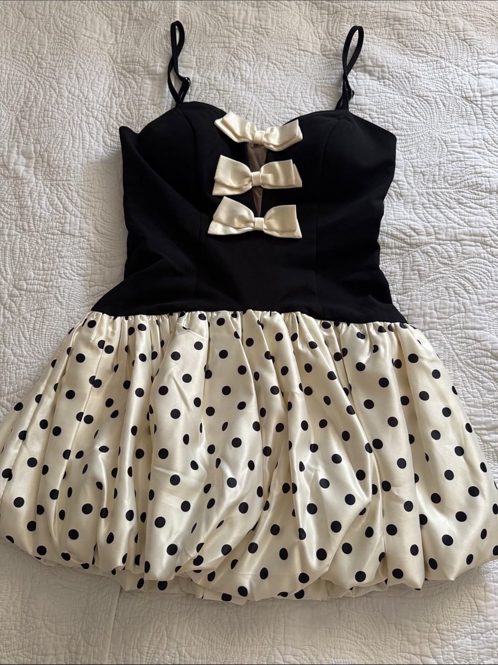 Black & Cream Polka Dot Bow Party Dress